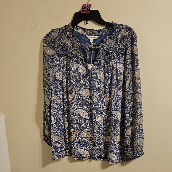 Lucky Brand Tops - Lucky Brand Blue and Tan Paisley Print Smocked Top. NWT